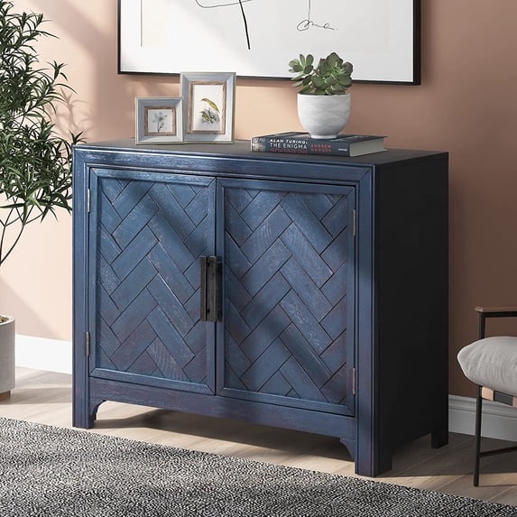 Modern Console Table Sofa Table, 40" Wood Sideboard Buffet Storage Cabinet with 2 Adjustable Shelf for Hallway, Entryway, Living Room, Bedroom, Blue