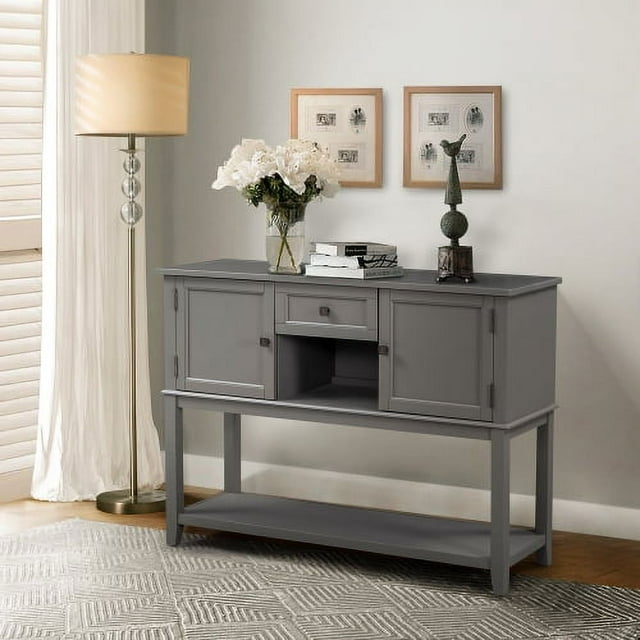 Buffet Sideboard Table Wood Console Table with Drawer,Cabinet and Bottom Shelf for Kitchen Room Bedroom Living Room- 45.2 Inch Gray
