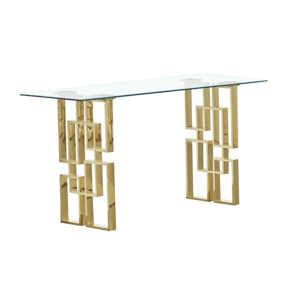 Modern Console Table with 10mm Clear Tempered Glass and Gold Stainless Steel