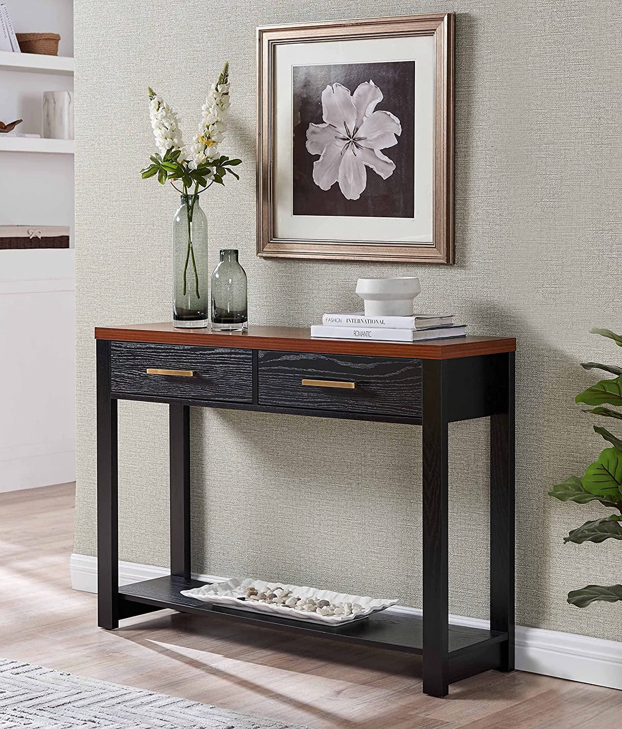 Modern Console Table with 2 Storage Drawers and Open Shelf, Sofa Table ...