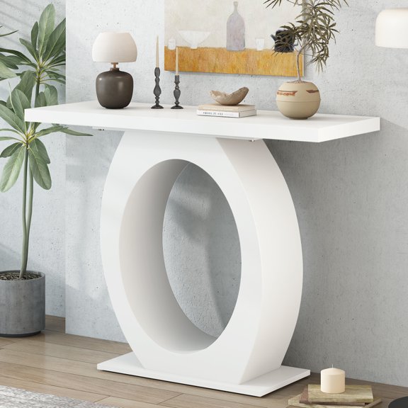Modern Console Table with Egg-Shaped Base, Rectangular Top, and Gloss Finish for Residential Use