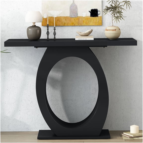 Modern Console Table with Egg-Shaped Base, Sleek Design for Living Room, Bedroom, or Entryway, Black Finish