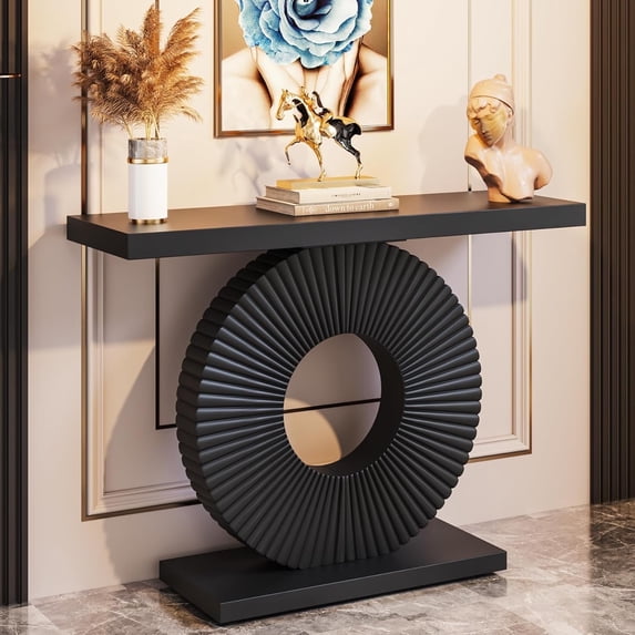 Tribesigns Modern Console Table with Geometric Base, 40" Wood Sofa Table for Hallway, Black