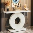 thumbnail image 1 of Modern Console Table with Geometric Base, 40 inch Wood Entryway Table Sofa Table，White, 1 of 8