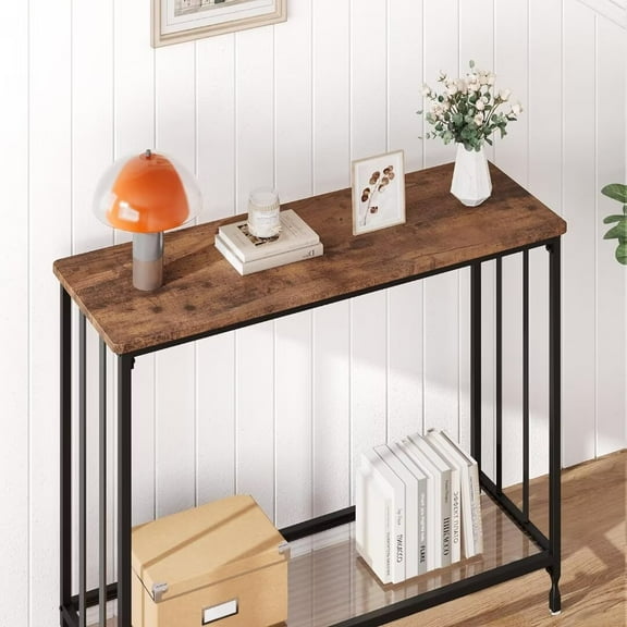 Modern Console Table with Metal Frame & Glass Shelves | Multi-Storage Options & Fluted Glass Shelf | Versatile for Entryway, Living Room, or Office