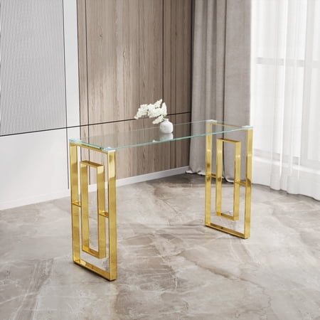 Modern Console Table with Stainless Steel and Glass, bs-02