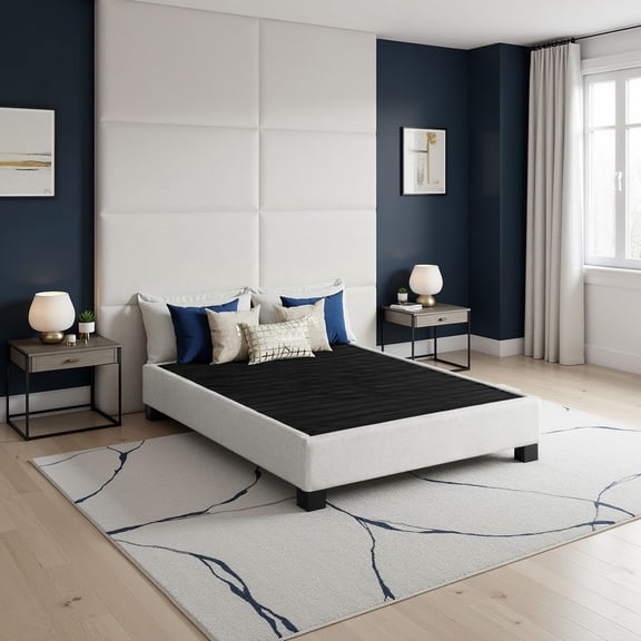 Modern Contempo Queen Upholstered Bed Platform Base, Oatmeal - 61 Wide