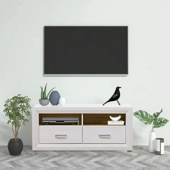 Modern Contemporary 50 Inch TV Stand Console and Entertainment Center for TVs up to 70with Ample Storage Space Living Room or Bedroom in White