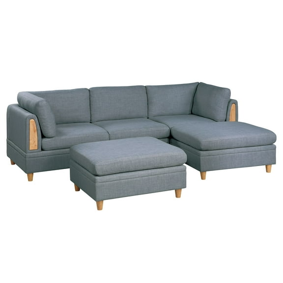 Modern Contemporary 5pc Modular Sectional Set Armless Chair Ottoman Wedge Couch Living Room Steel Dorris Fabric Wooden Deco