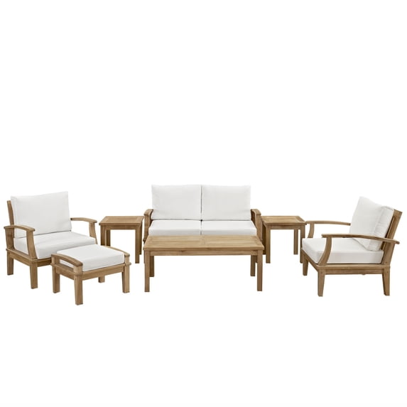 Modern Contemporary 7 Pcs Outdoor Patio Teak Sofa Set, White Wood