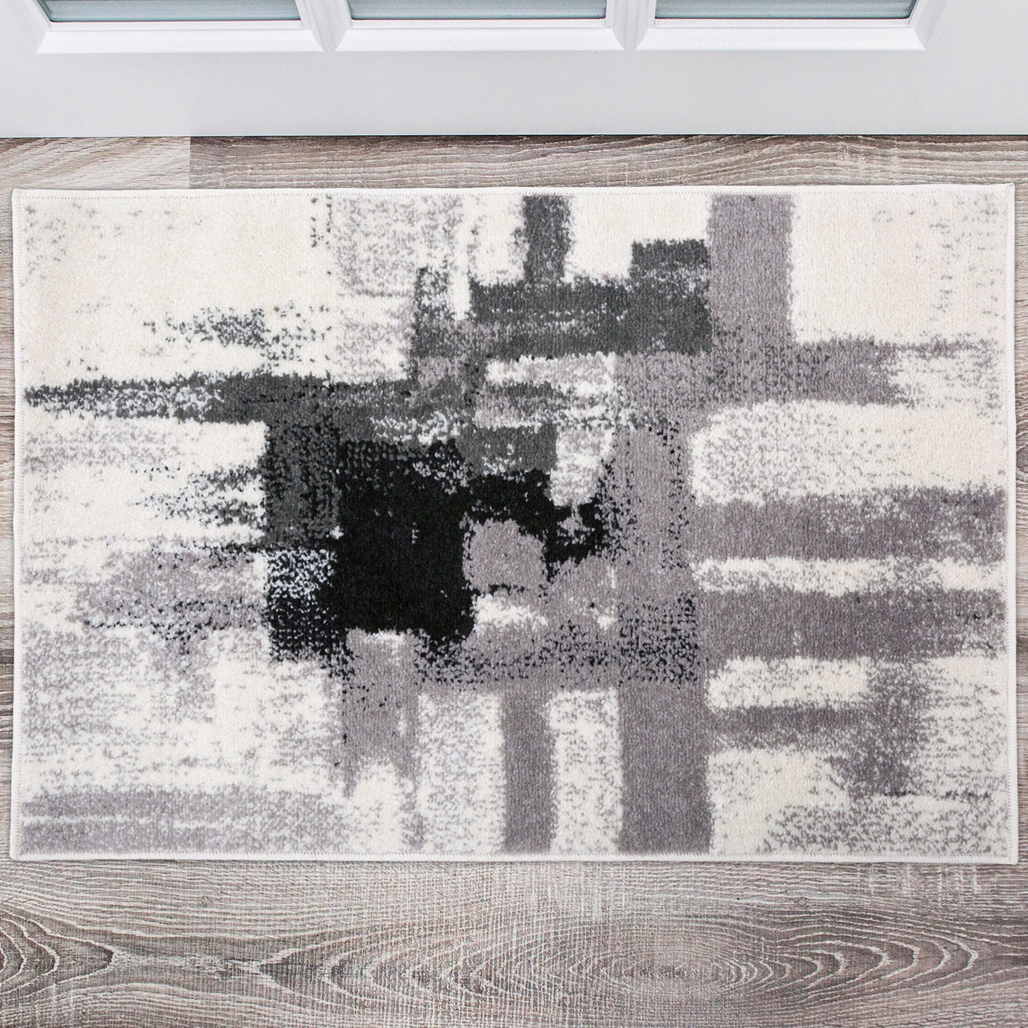 Elegant Abstract Black Synthetic Rug 26" x 3" Easy Care