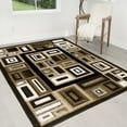 thumbnail image 1 of Modern Contemporary Abstract Rug- Frame/Boxy/Cube Pattern-Shed Free Black/Chocolate Brown/Ivory, 1 of 13