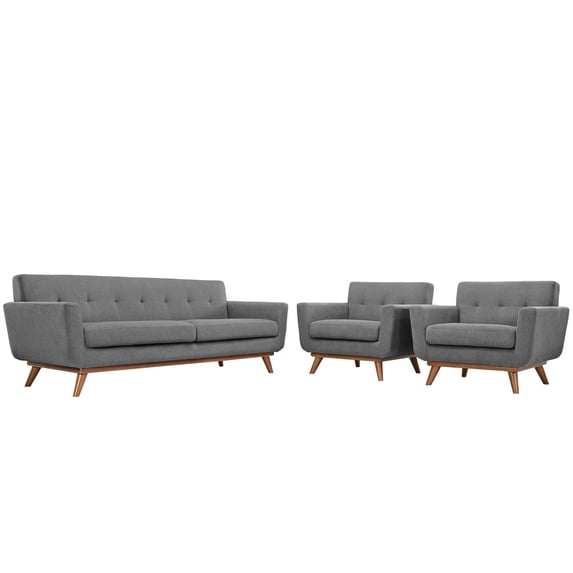 Modern Contemporary Armchairs and Sofa (set of three), Grey Fabric