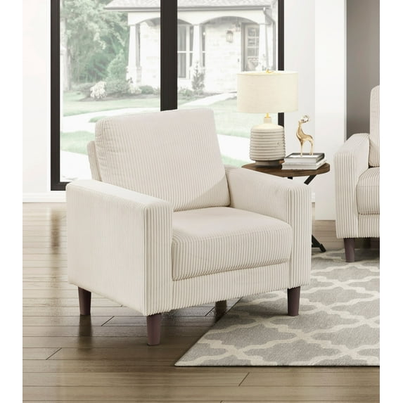 Modern Contemporary Beige Corduroy Upholstered Chair Comfortable Cushion Solid Wood Living Room Furniture 1pc