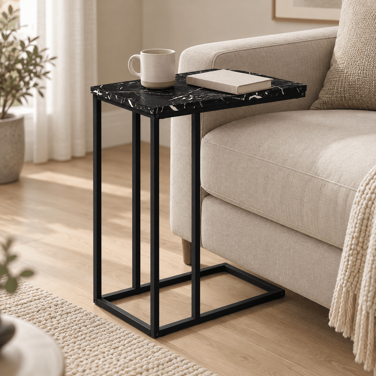 Modern Contemporary C-shaped Accent Table, Side Table with Solid Black ...