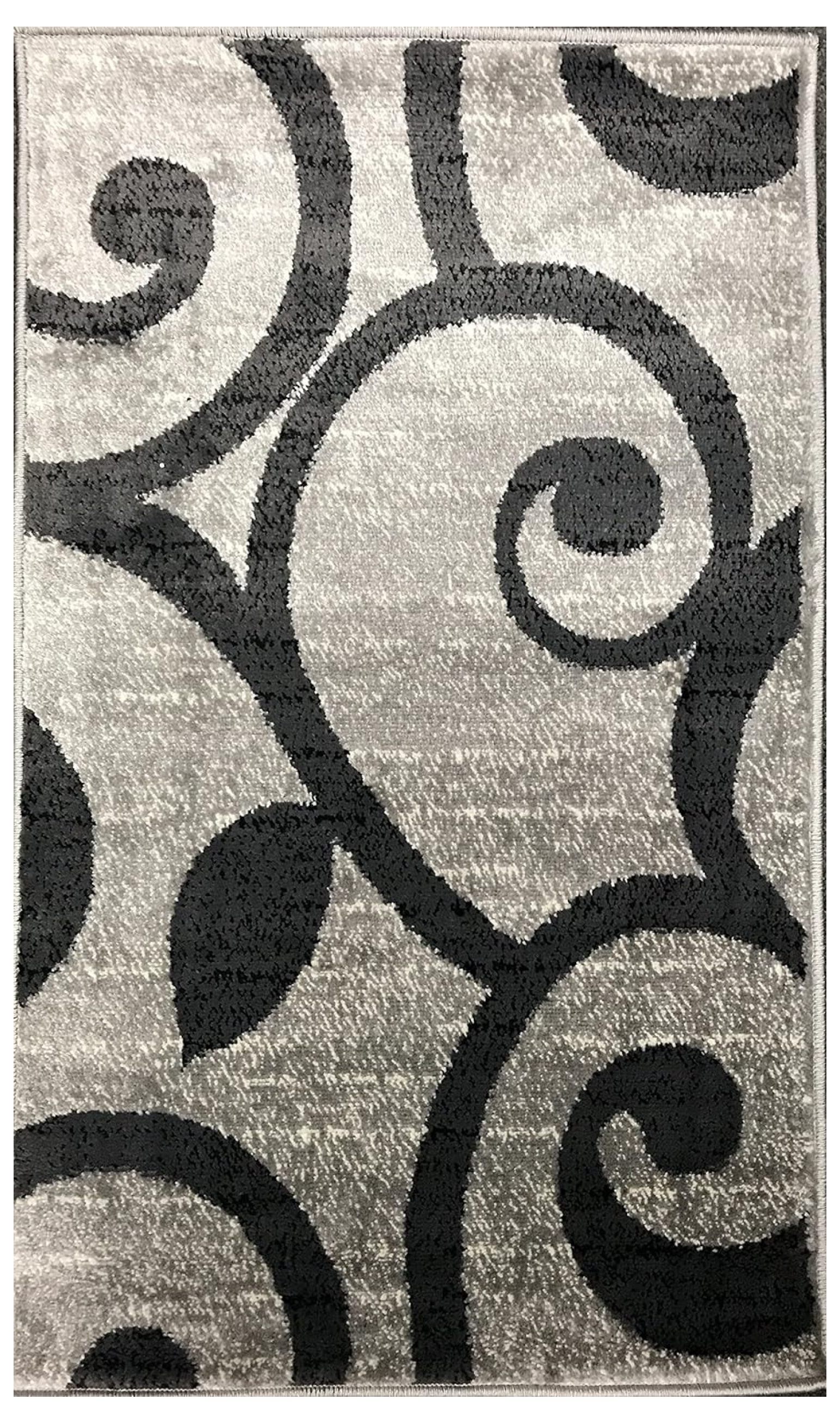Modern Contemporary Door Mat 256,000 Point Area Rug Grey Silver & Black