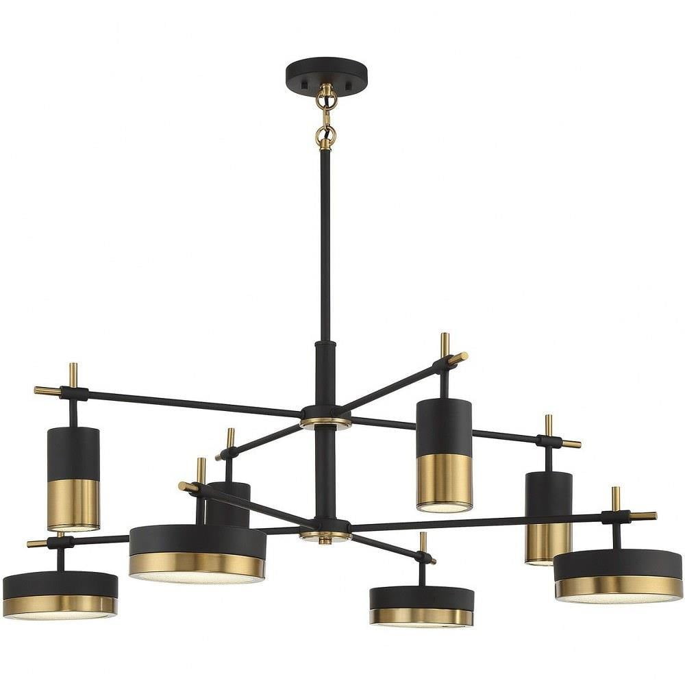 Modern Matte Black and Brass 8-Light LED Chandelier