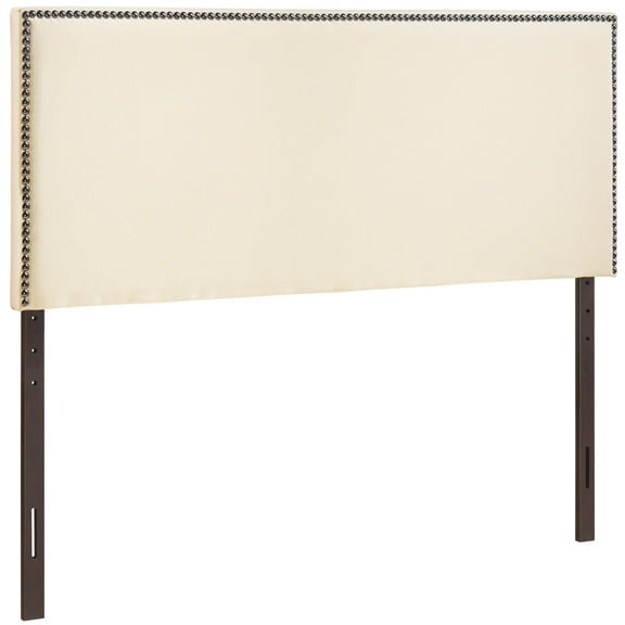 Modern Contemporary Full Size Nailhead Upholstered Headboard, Ivory Fabric