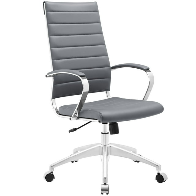 Modern Contemporary Highback Office Chair, Grey Faux Leather