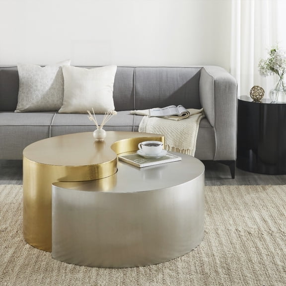 Modern & Contemporary Iron Sheet Frame Coffee Table in Gold & Silver (NJ Inventory)