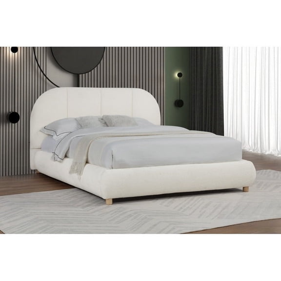 Modern/Contemporary Ivory Soft Burlap Fabric Queen Bed, Upholstered 1Pc Bedroom Platform Bed Frame