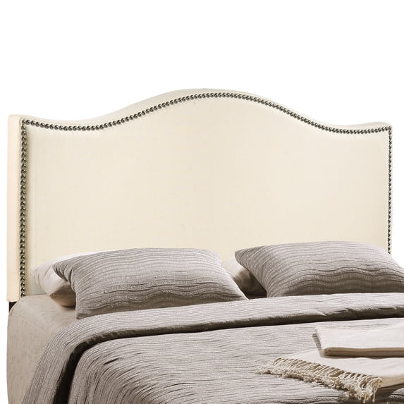Modern Contemporary King Size Nailhead Upholstered Headboard, Ivory Fabric