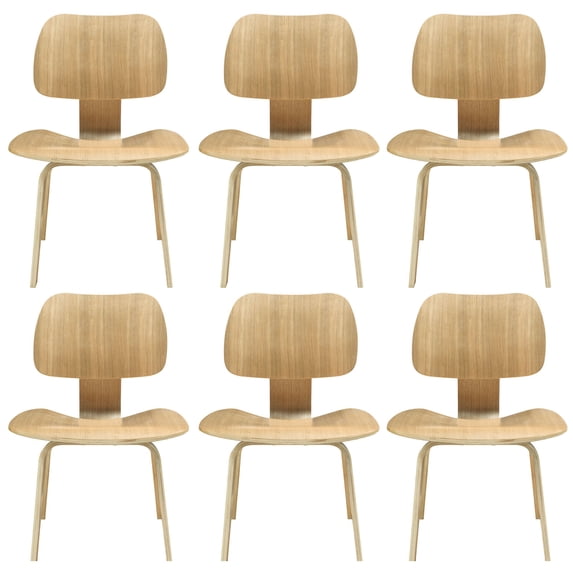 Modern Contemporary Kitchen Wood Dining Chairs Set of Six Tan