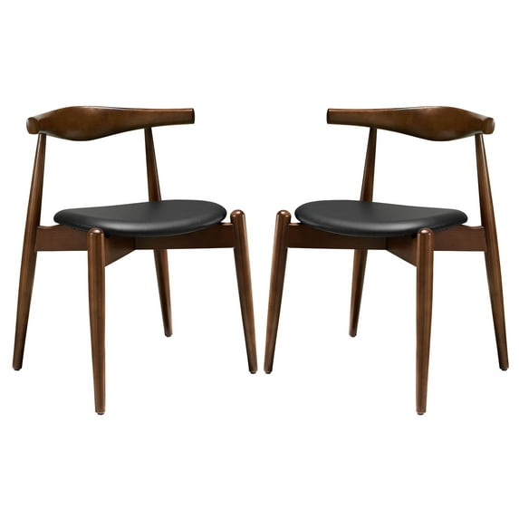 Modern Contemporary Kitchen Wood Dining Side Chairs Set of Two Walnut Black