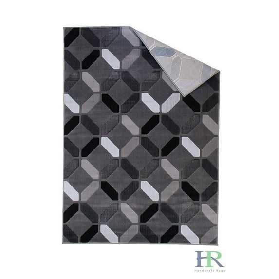 Modern Contemporary Livingroom Grey Silver Black Dimond Pattern Area Rug Geometric Design