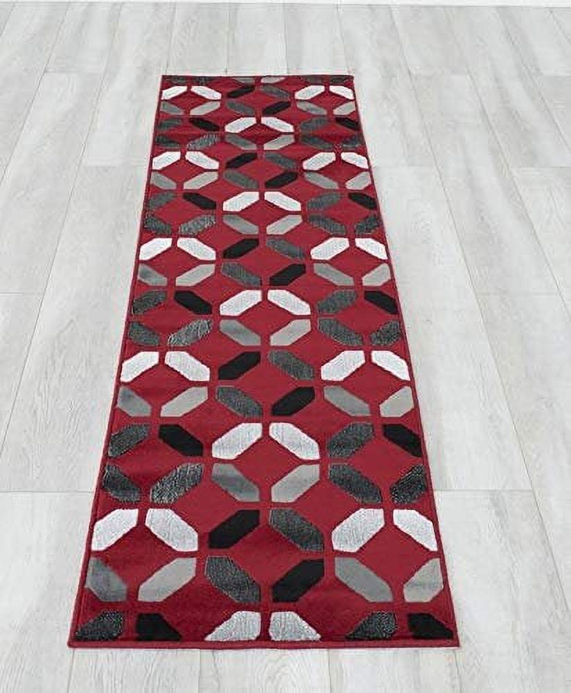 Modern Contemporary Livingroom Red Grey Silver Black Dimond Pattern Area Rug Geometric Design - image 1 of 12