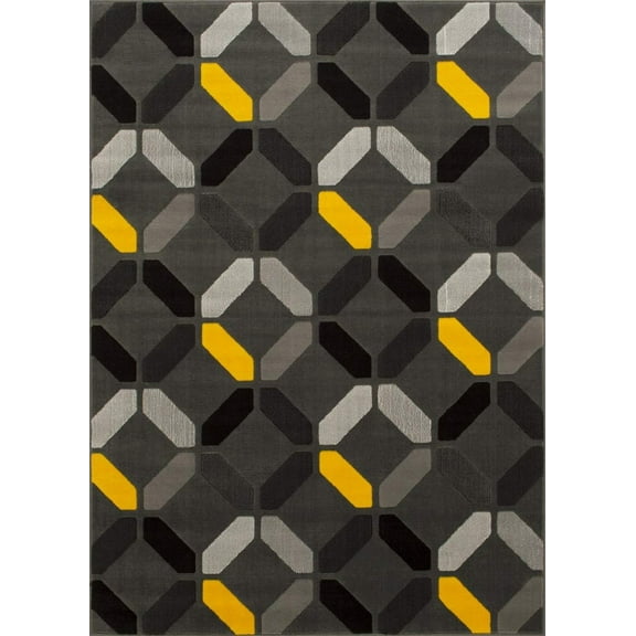 Modern Contemporary Livingroom Yellow Grey Silver Black Dimond Pattern Area Rugs Geometric Design