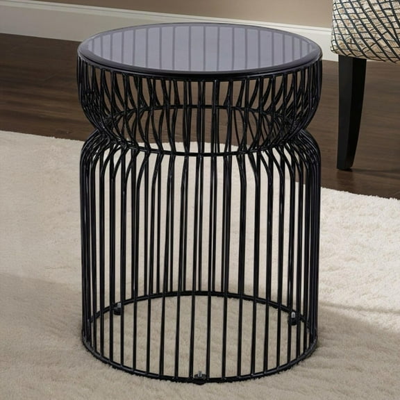 Modern Contemporary Metal Nested Base with Tinted Tempered Glass Top 21" Height Black End Table for Living Room