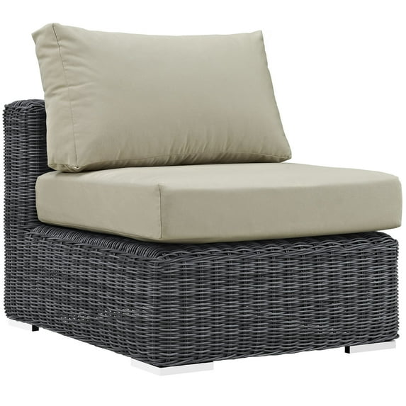 Modern Contemporary Outdoor Patio Armless, Beige, Fabric, Synthetic Rattan