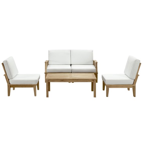 Modern Contemporary Outdoor Patio Five Pcs Sofa Set Natural White Rattan Wicker