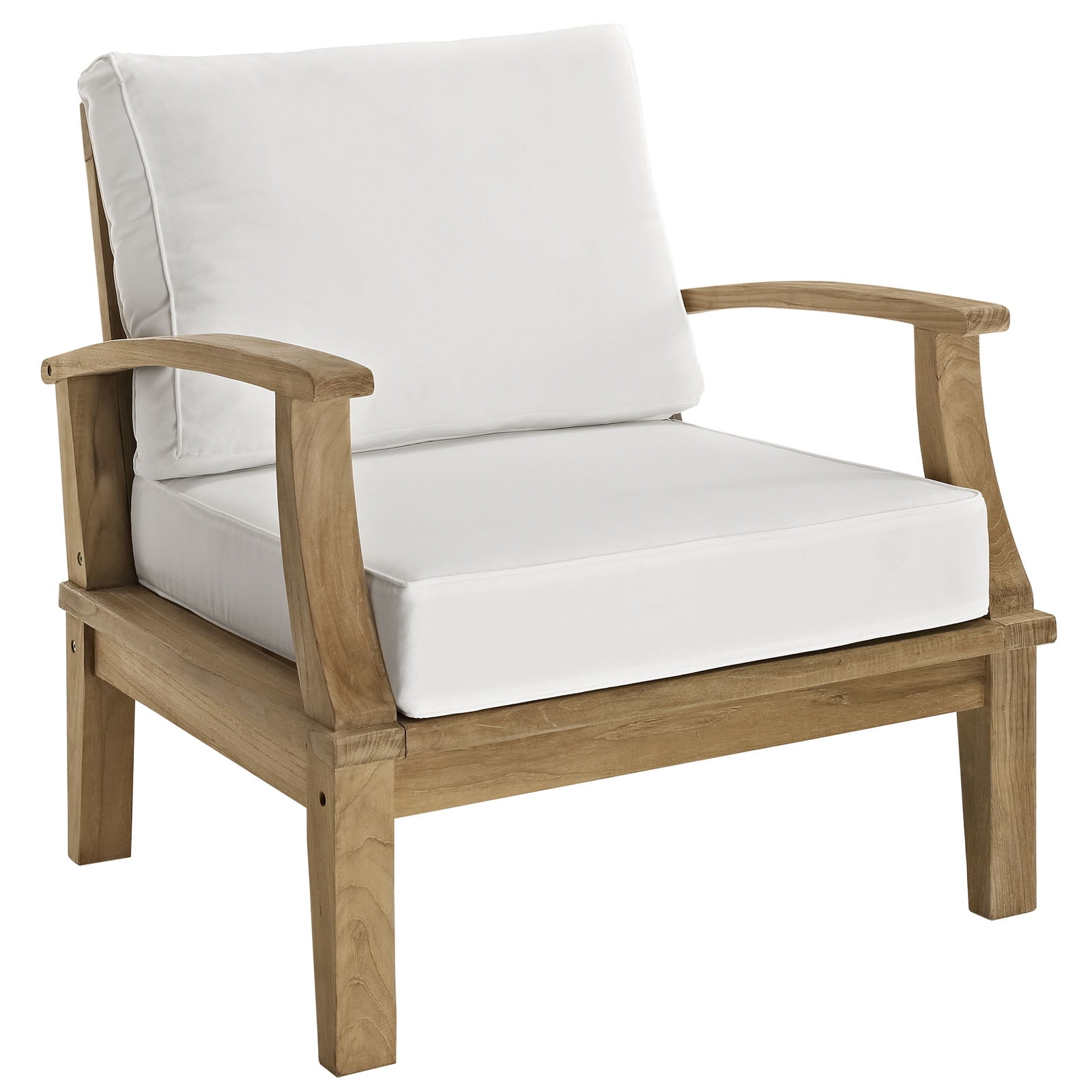 Modern Contemporary Outdoor Patio Teak Armchair, White Wood