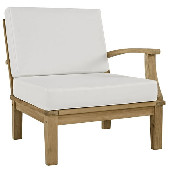 Modern Contemporary Outdoor Patio Teak Right-Arm Sofa, White Wood