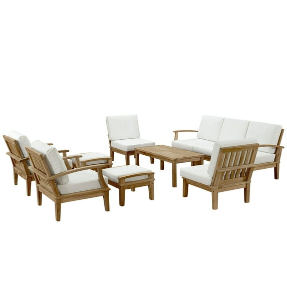 Modern Contemporary Outdoor Patio Ten Pcs Sofa Set Natural White Rattan Wicker