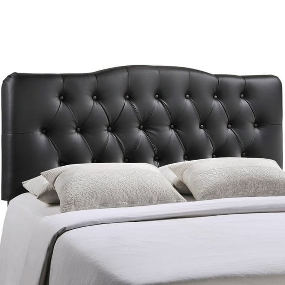 Modern Contemporary Queen Size Vinyl Headboard, Black Faux Leather
