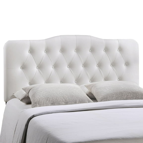 Modern Contemporary Queen Size Vinyl Headboard, White Faux Leather