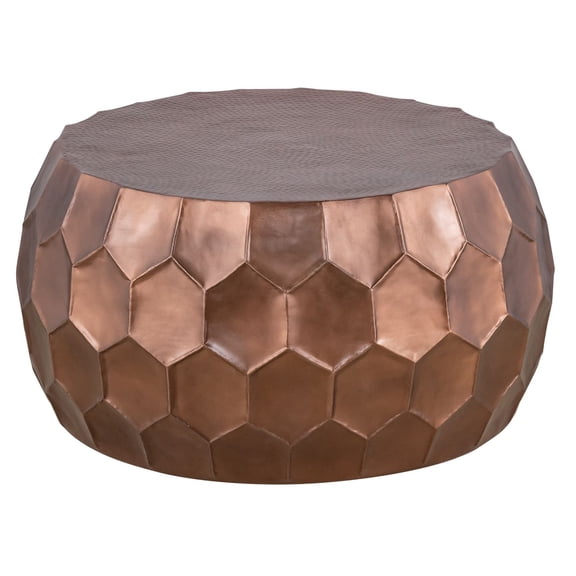 Modern Contemporary Round Aluminum material 32" Coffee Table, Farmhouse Table with Glossy Diamond-Patterned Base Copper