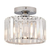 Modern Contemporary Silver Crystal Flush Mount Light, 1-Light Close to Ceiling Light Fixture for Hallway Entryway with E26 Base