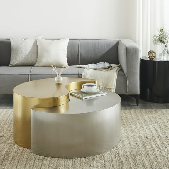 Modern & Contemporary Style 2PC Coffee Table Made with Iron Sheet Frame in Mint & Taupe