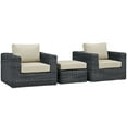 thumbnail image 1 of Modern Contemporary Three PCS Outdoor Patio Sectional Set, Beige, Fabric, Synthetic Rattan, 1 of 5