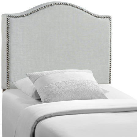 Modern Contemporary Twin Size Nailhead Upholstered Headboard, Grey Fabric