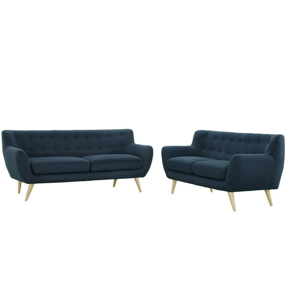 Modern Contemporary Two PCS Living Room Set, Navy, Fabric, Plywood