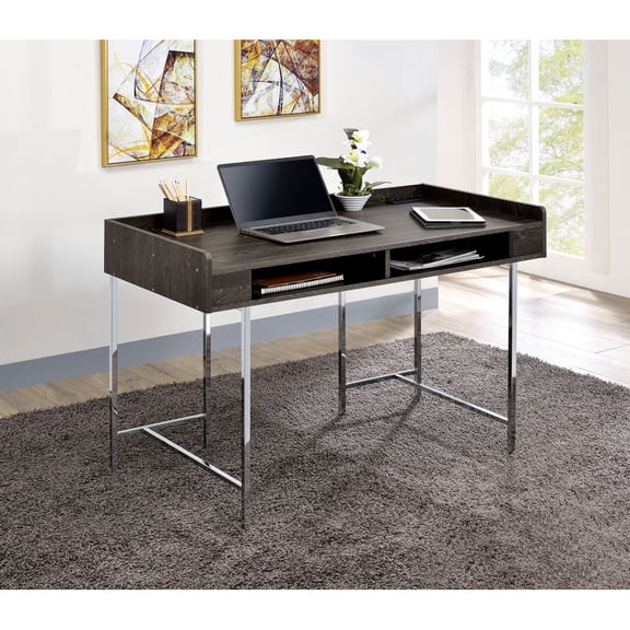 Modern Contemporary USB Supported Computer Desk With Drawer Space Providing Storage, Wood And Steel Construction