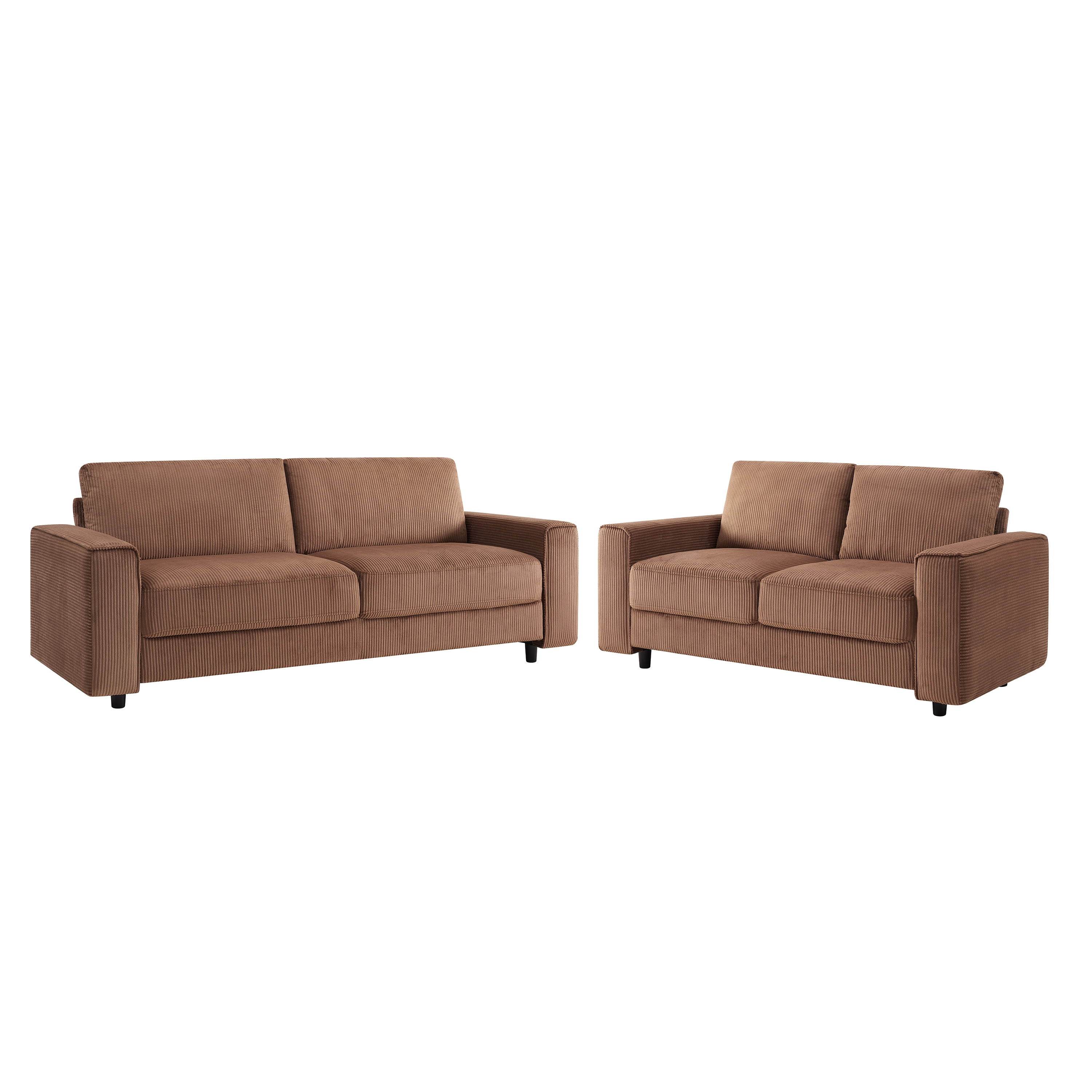 Modern Contemporary Upholstered 2-Piece Corduroy Plush Tufted Sofa Set, Brown