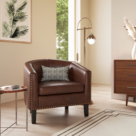 Modern Contemporary Upholstered Barrel Tub Club Accent Chair, Brown