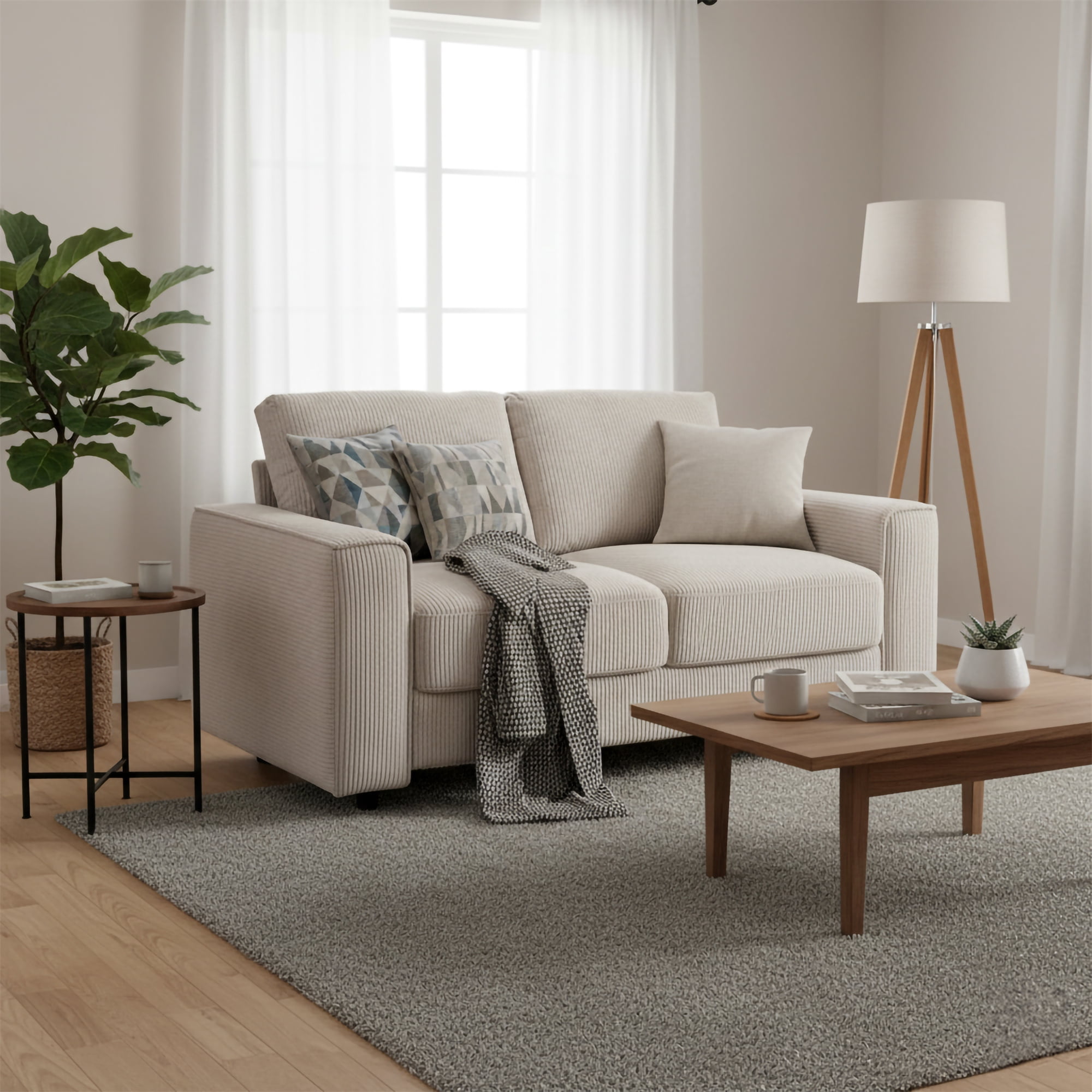 Modern Contemporary Upholstered Corduroy Plush Tufted Loveseat, Beige