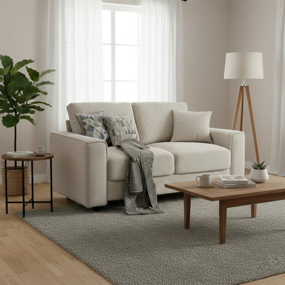 Modern Contemporary Upholstered Corduroy Plush Tufted Loveseat, Beige